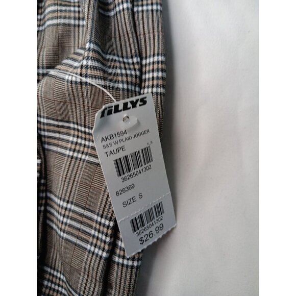 Sky and Sparrow Women S Black Taupe Plaid Elastic Waist Tapered Leg Jogger Pants - Picture 8 of 9